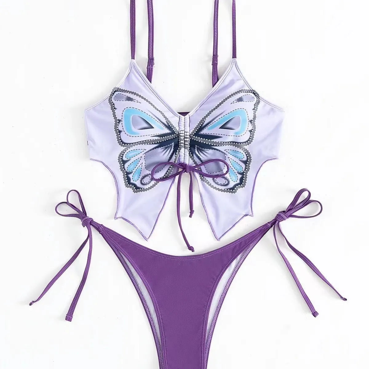 Women's sleeveless split bikini set with bow detail in multiple colour options