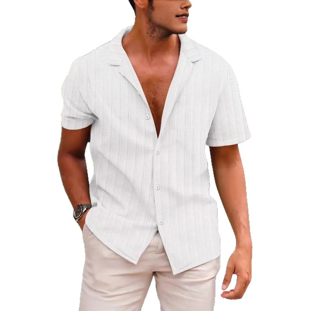 Men's short sleeve corduroy button-up shirt in multiple solid colours with regular fit