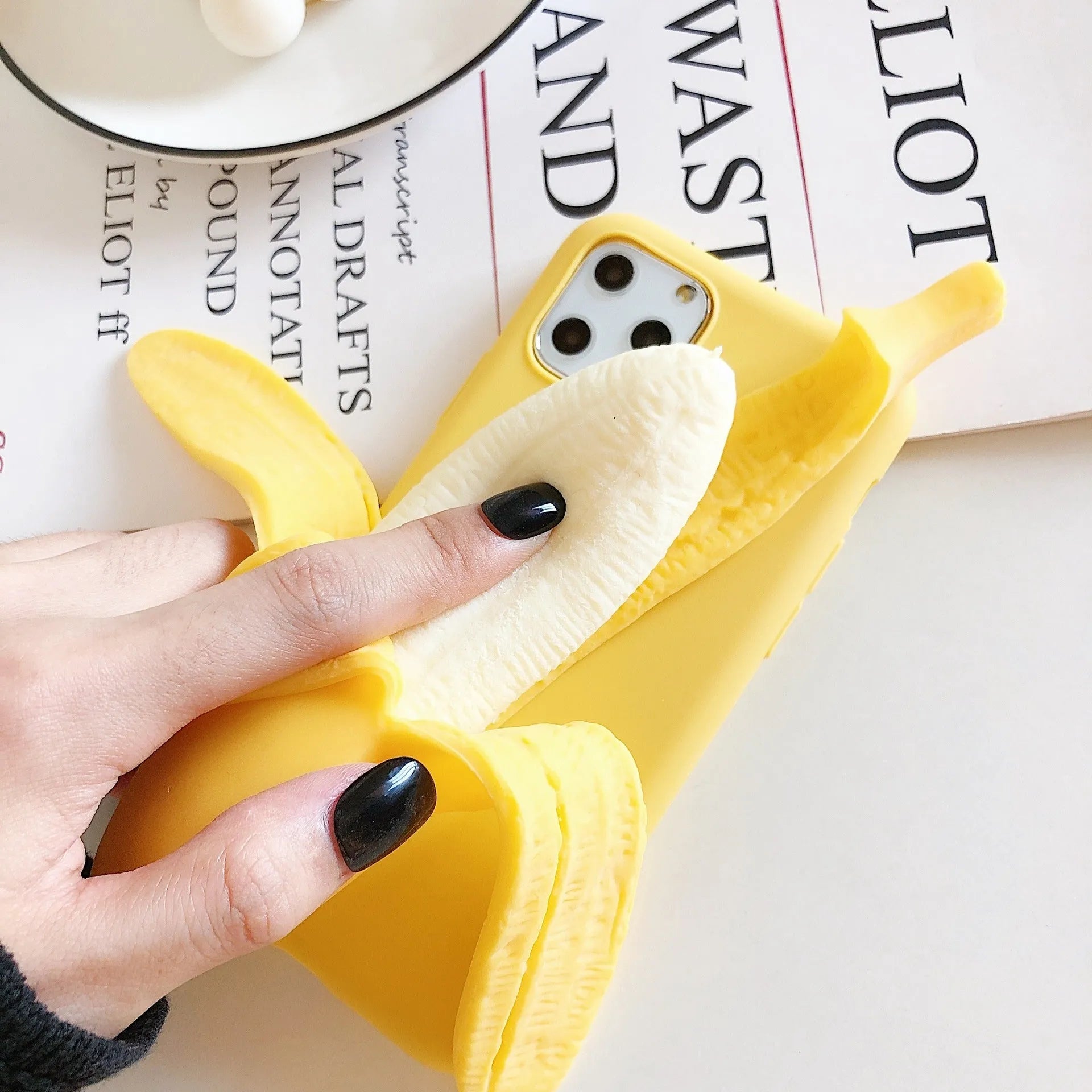 Yellow iPhone back cover case with banana squeeze design for multiple iPhone models
