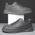 Men's casual shoes with black artificial PU upper, rubber sole, elastic band, low-top round-toe design
