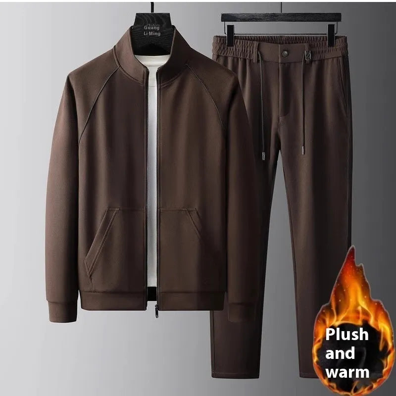 Men's stand collar casual sports suit two-piece set in slim fit with coat and trousers