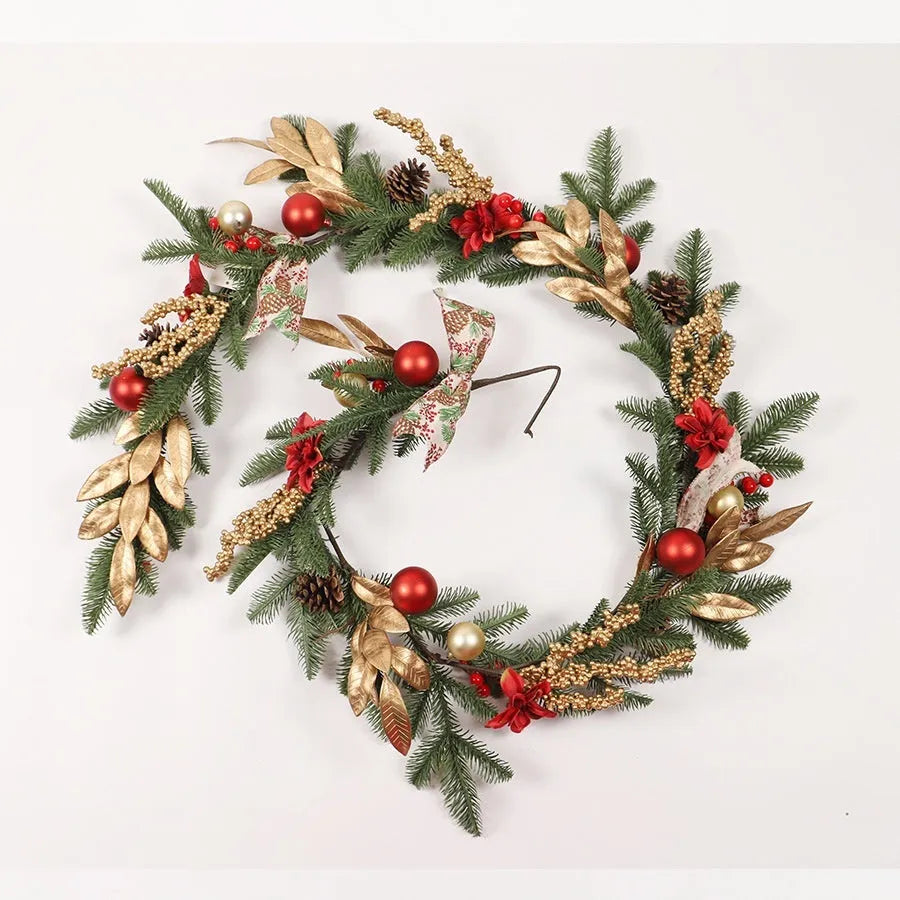 Christmas garland decorations in American country style with stair wall hanging and lit options