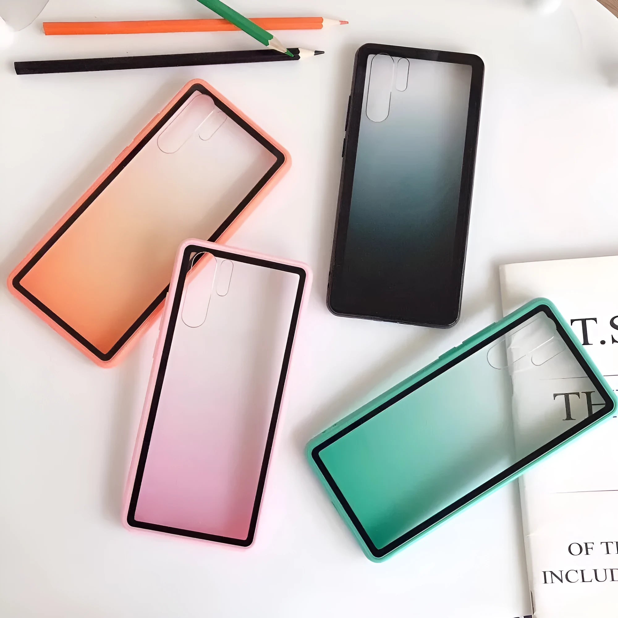 Rainbow pattern Huawei phone case in choice of black, green, orange, or pink colours