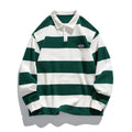 Pearl cotton polo shirt with lapel sweater styling and striped pattern in loose fit long sleeve design