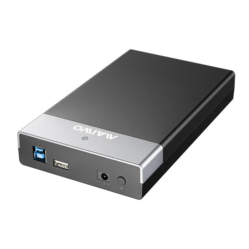 3.5 inch USB 3.0 SATA hard disk enclosure in two-tone colour with power supply and cable