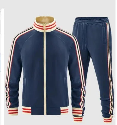 Turtleneck zipper cardigan trousers suit in polyester fabric streetwear style