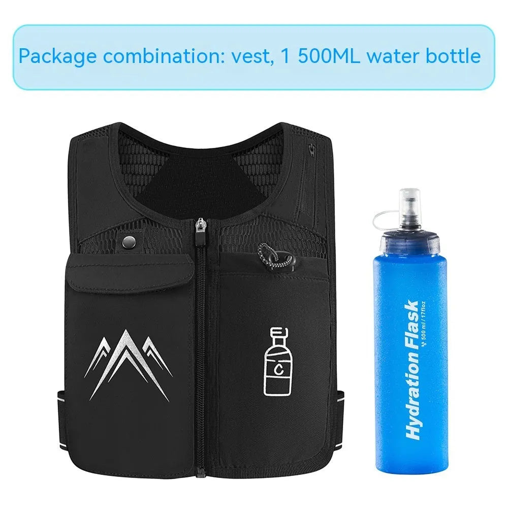 Breathable mesh sports running vest with integrated mobile phone pocket, shown in classic black colour.