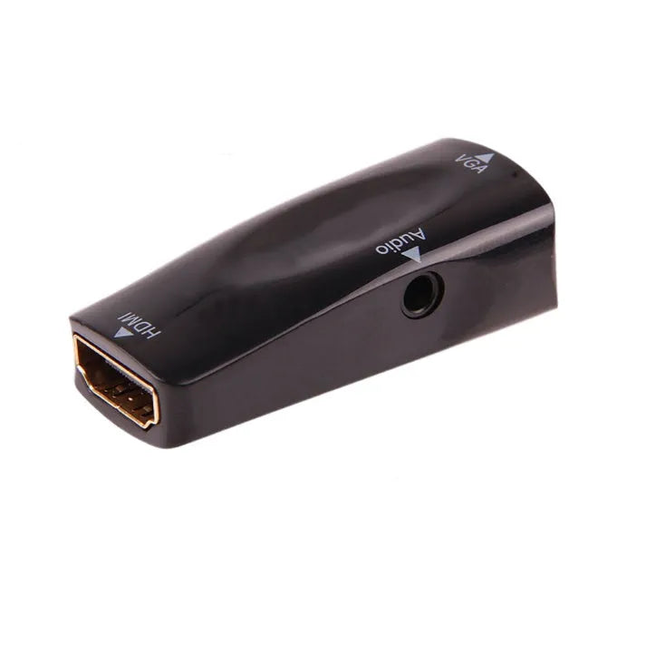 HDMI to VGA adapter converter in black compact size 48x23.3x15.4mm for connecting laptops to projectors