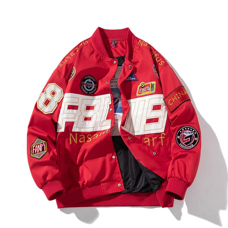 Black American motorcycle baseball uniform with removable hood for couples in autumn winter style