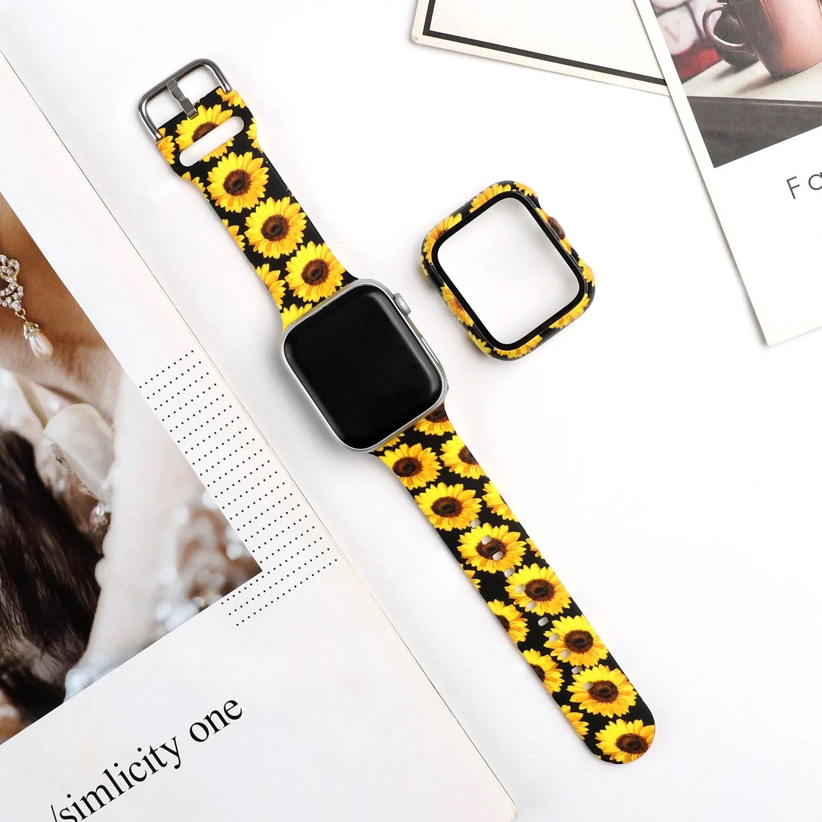 Colourful printed silicone watch strap for Apple Watch showing multiple style options