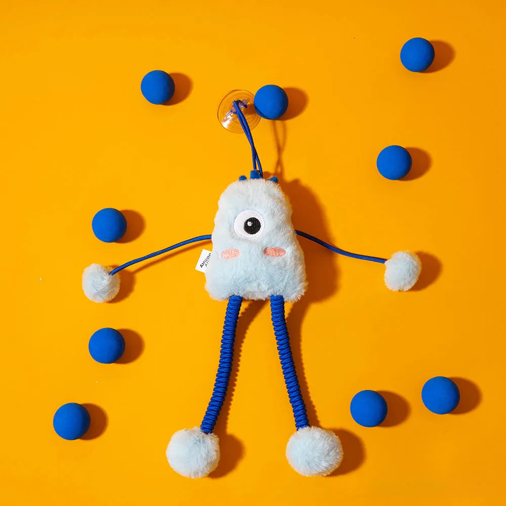 Blue telescopic elastic plush cat toy with mint bell measuring 30x30cm