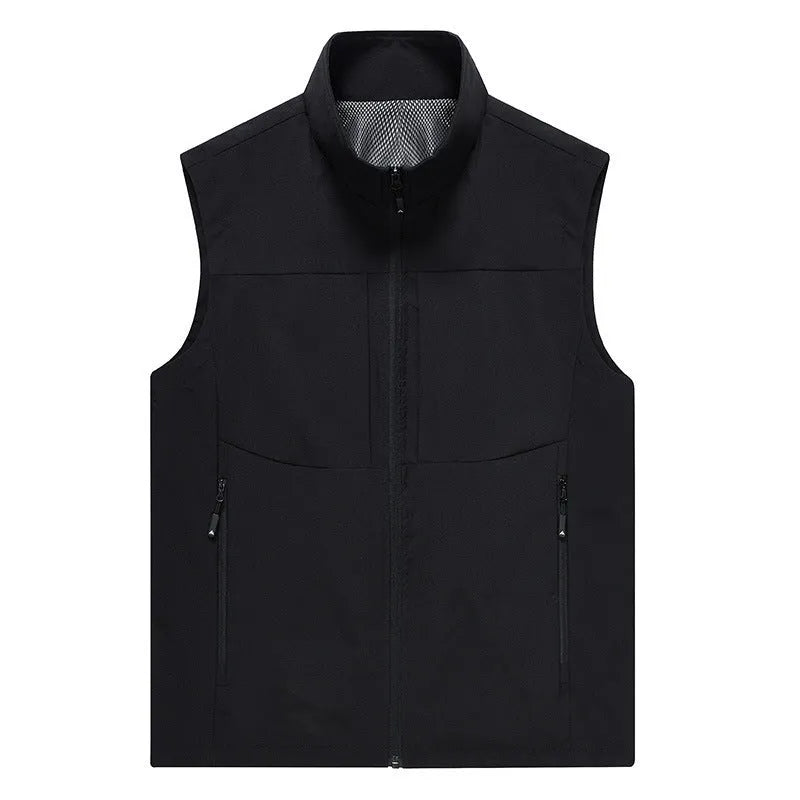 Men's casual outdoor cardigan vest with stand collar and zipper pockets in polyester fibre