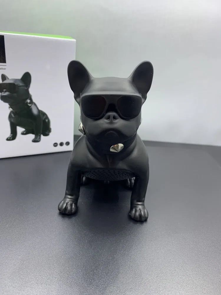 Mini bulldog-shaped Bluetooth speaker in black, red or white colours with wireless audio functionality