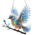 UV printed cartoon bird decoration on a square acrylic pendant with cardboard backing.