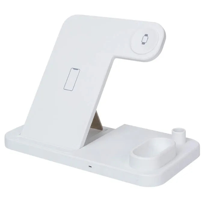 4-in-1 wireless charging station with adjustable phone stand charging multiple devices