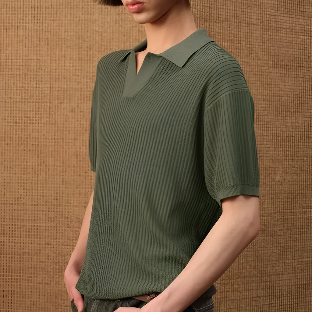 Business style polo shirt with striped collar in ice silk breathable fabric available in multiple colours and sizes