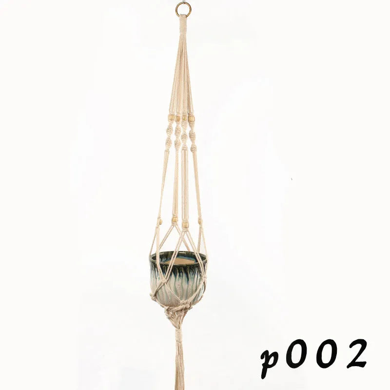 Woven wire plant basket holder with cotton rope construction in desktop and wall hanging styles