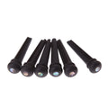 Six black matt ebony guitar bridge pins with solid string cone design
