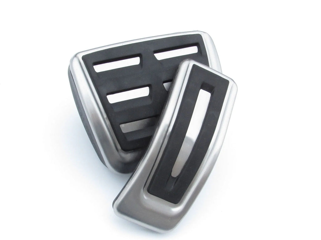 Stainless steel brake and accelerator pedal cover for Porsche Macan in black.