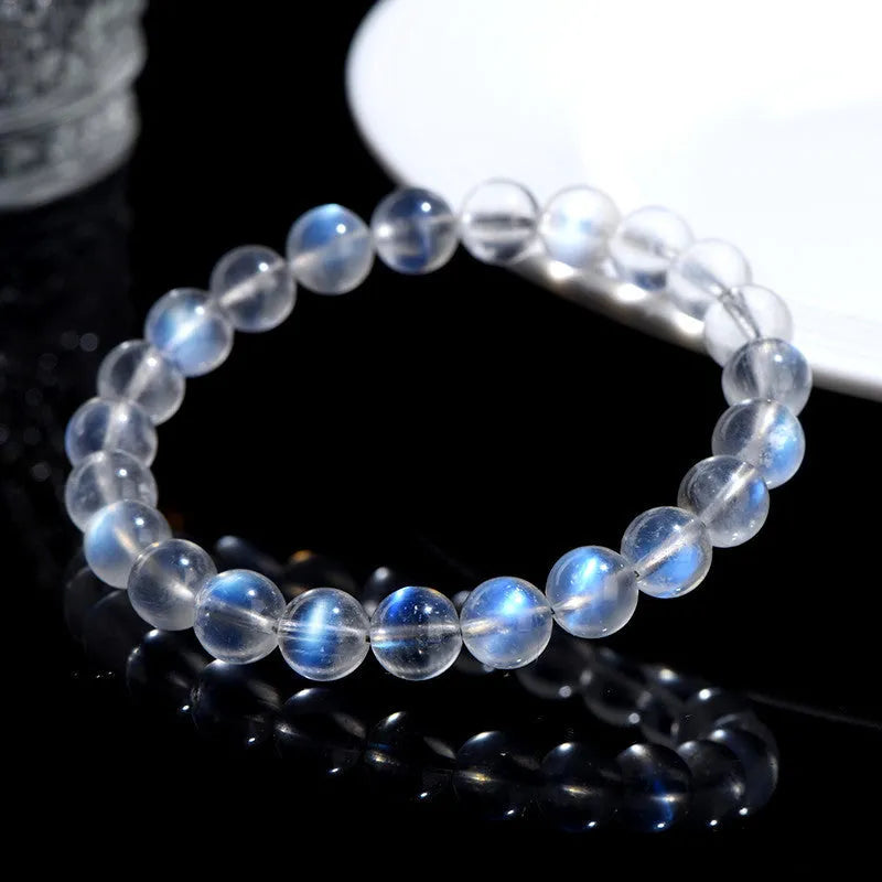 Natural cream body blue moonlight crystal bracelet with multiple stone size options