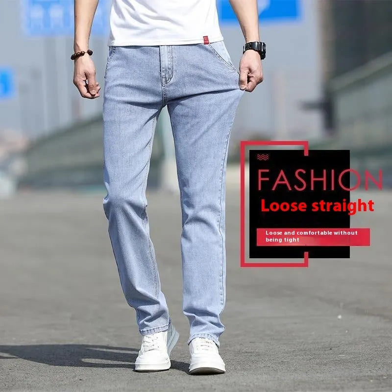 Men's smoky gray low waist straight leg jeans with rabbit fur fabric and high elasticity