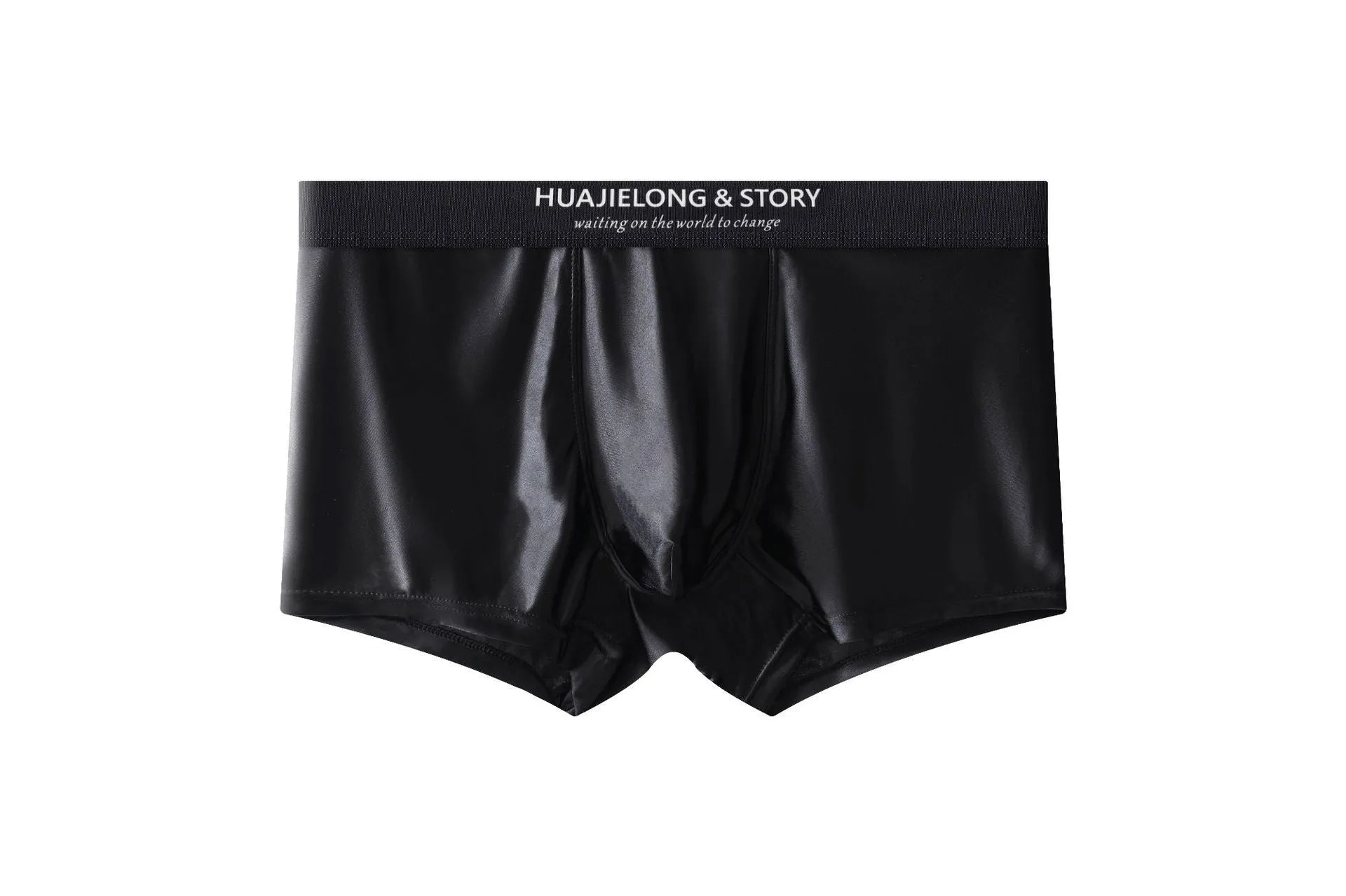 Men's solid colour ice silk nylon underwear in mid waist design on a neutral background.