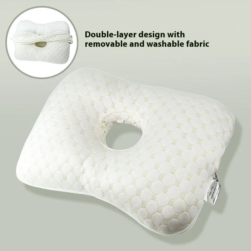 Single hole beauty salon ear pillow for adults in New Chinese style, shown in plaid grey colour, dimensions 39x28x6 cm.
