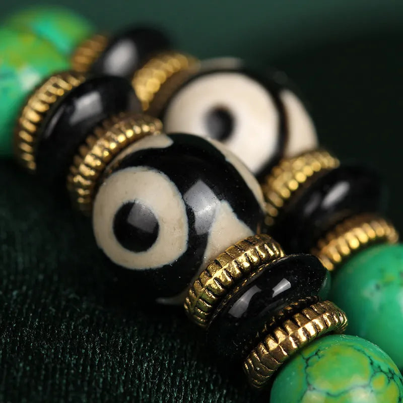Natural turquoise bracelet with 108 round 8mm beads in national style.