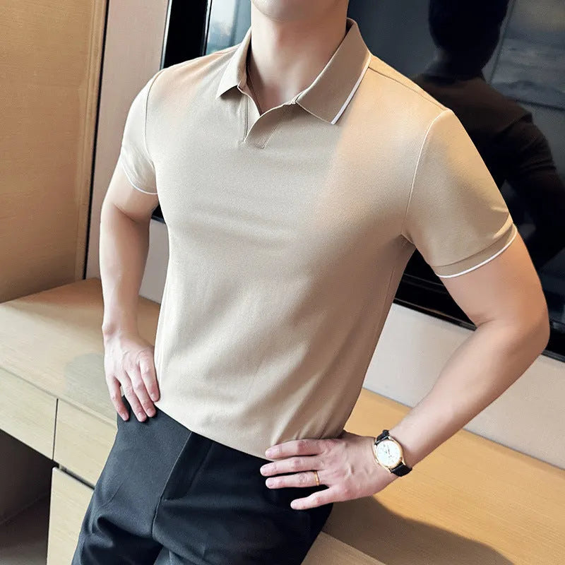 Mercerised cotton blend short sleeve polo shirt with lapel collar in six colour options