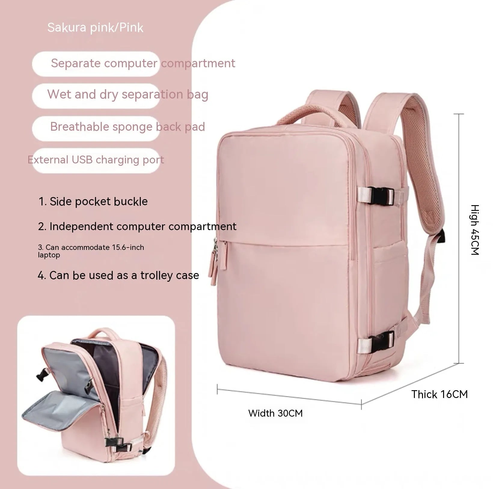Large waterproof nylon mummy backpack shown in one of 32 available colours, suitable for travel and hiking.