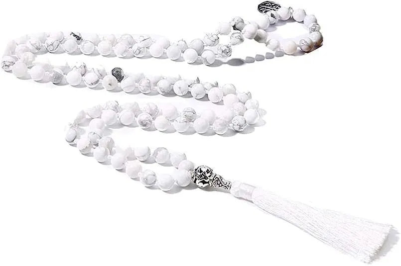 Handmade knotted natural stone bead necklace with 8mm beads in one of 12 colour options.