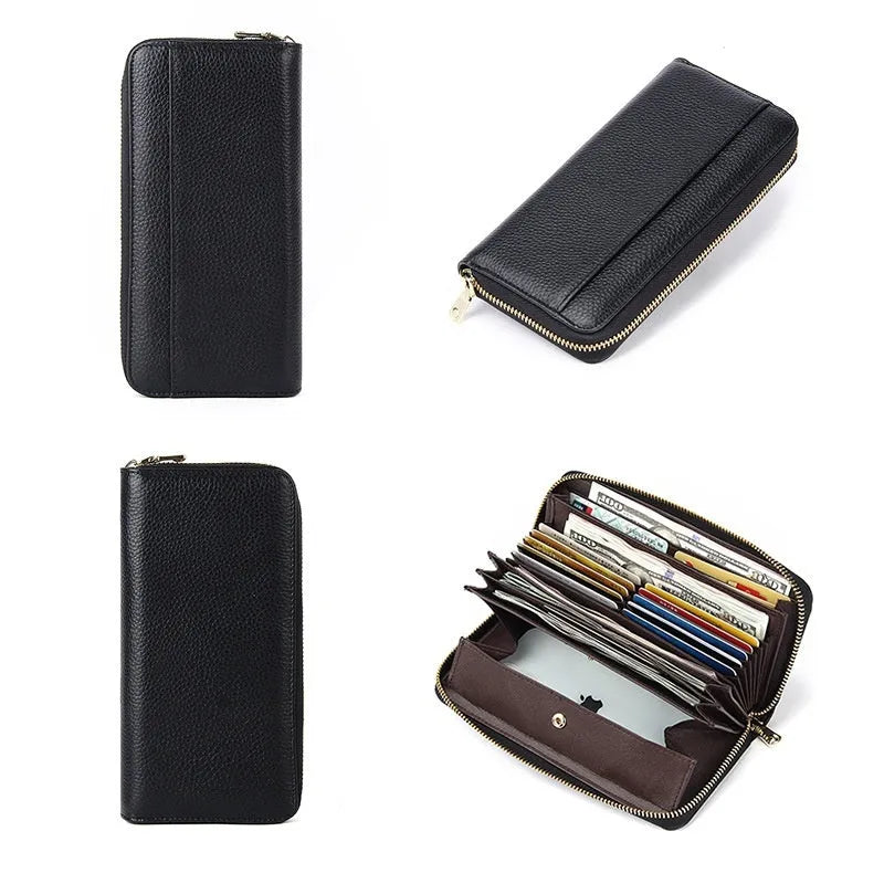 Women's genuine leather RFID blocking wallet in six colour options showing bi-fold design