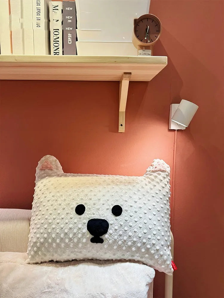 Grey schnauzer and white West Highland puppy printed dog cushion pillow measuring 50cm.