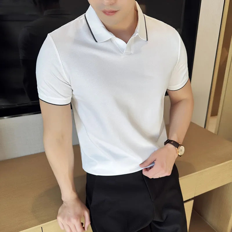 Mercerised cotton blend short sleeve polo shirt with lapel collar in six colour options