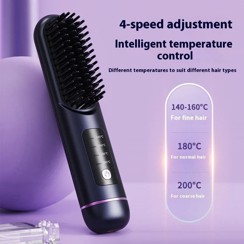 Negative ion straightening hair comb with USB charging port in white, dark blue, or grey colour options
