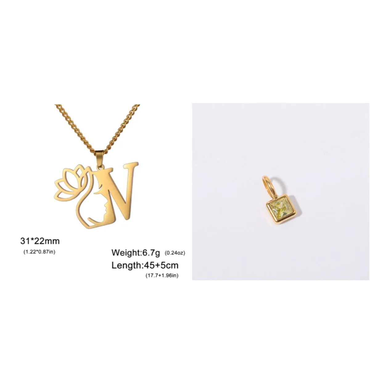 Stainless steel cross chain necklace with electroplated finish shown in gold and silver colour options