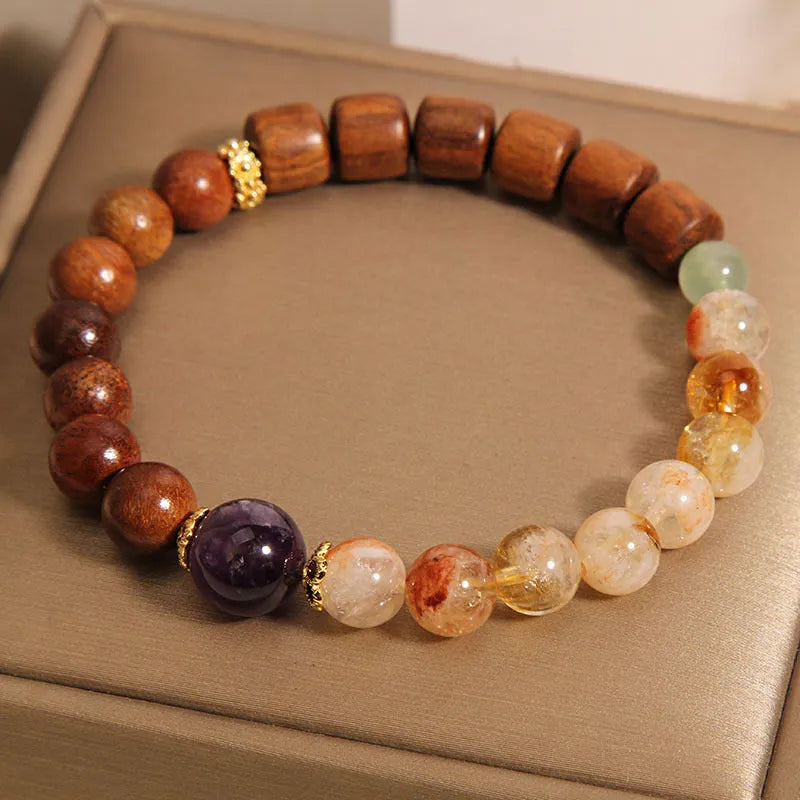 Women's pineapple yellow tower crystal bracelet with ebony amethyst stones, pearls and rhinestones