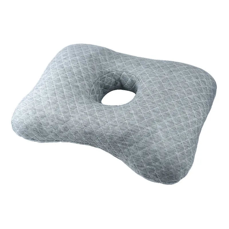 Single hole beauty salon ear pillow for adults in New Chinese style, shown in plaid grey colour, dimensions 39x28x6 cm.