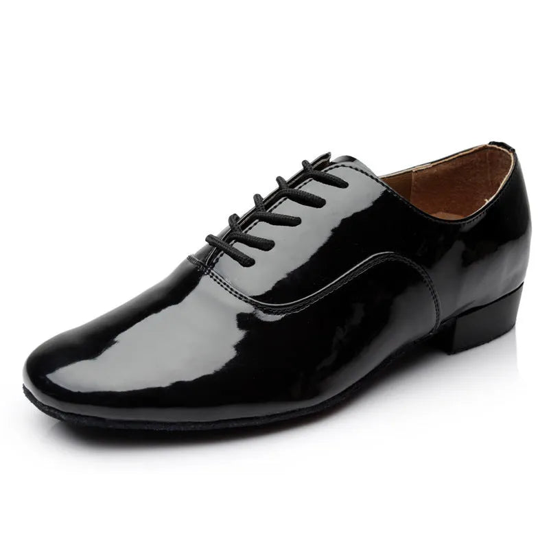 Men's black dancing shoes with synthetic leather upper and calf leather sole for indoor dance