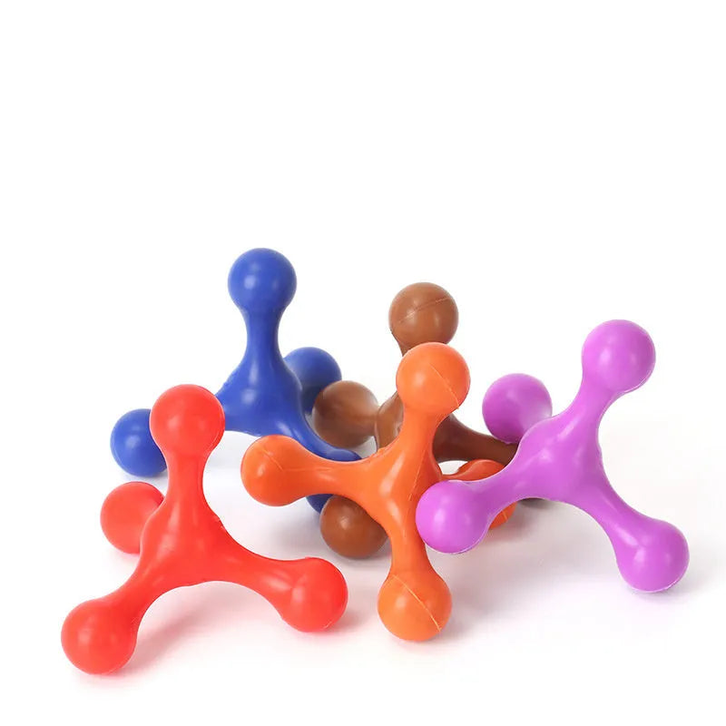 Silicone three-leg chew toy for small and medium dogs in assorted colours