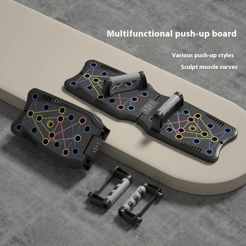 ABS plastic push up support plate fitness equipment on a floor, shown in available colour options.