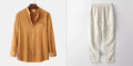 Men's brown cotton blend shirt and pants casual set on hanger