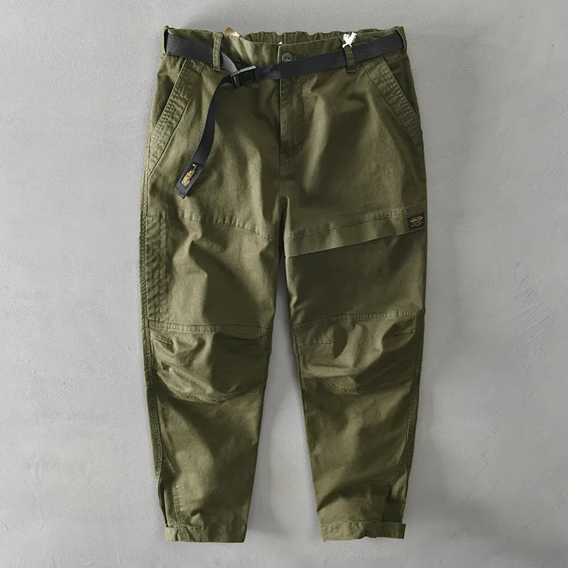 Men's loose-fit cotton overalls with an elastic waist in army green colour