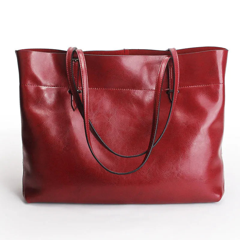Casual wax cowhide leather cross-body handbag in multiple colours with two compartments