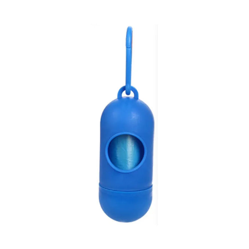 Roll of coloured disposable pet waste bags showing black, blue, green, light blue, pink, and purple options.