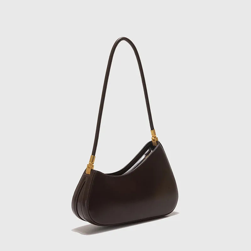 Women's oval retro underarm handbag in PU leather, shown in one of seven colours with a single strap and sewing line detail.