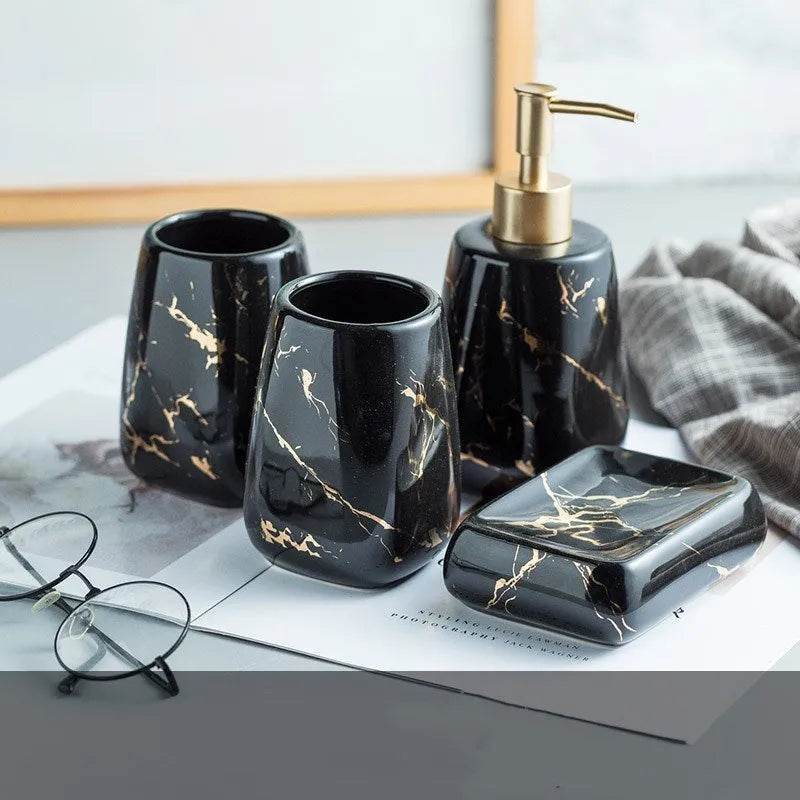 Ceramic bathroom wash set in light luxury style with black, blue or white colour options