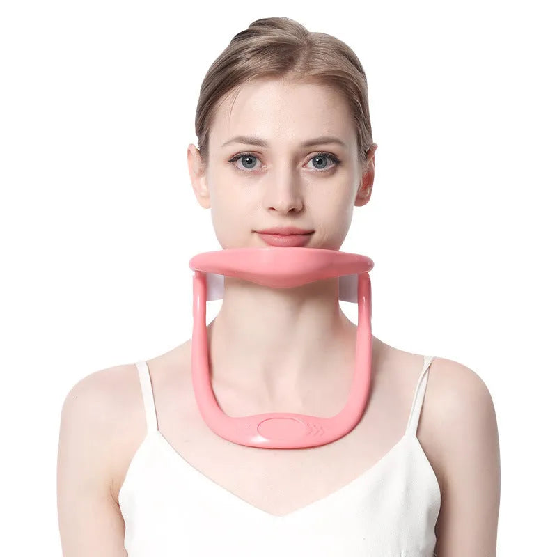 White PP plastic neck brace for cervical spine forward posture support and correction.