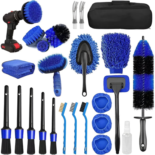 26-piece car wash brush set with PP plastic construction for automotive cleaning