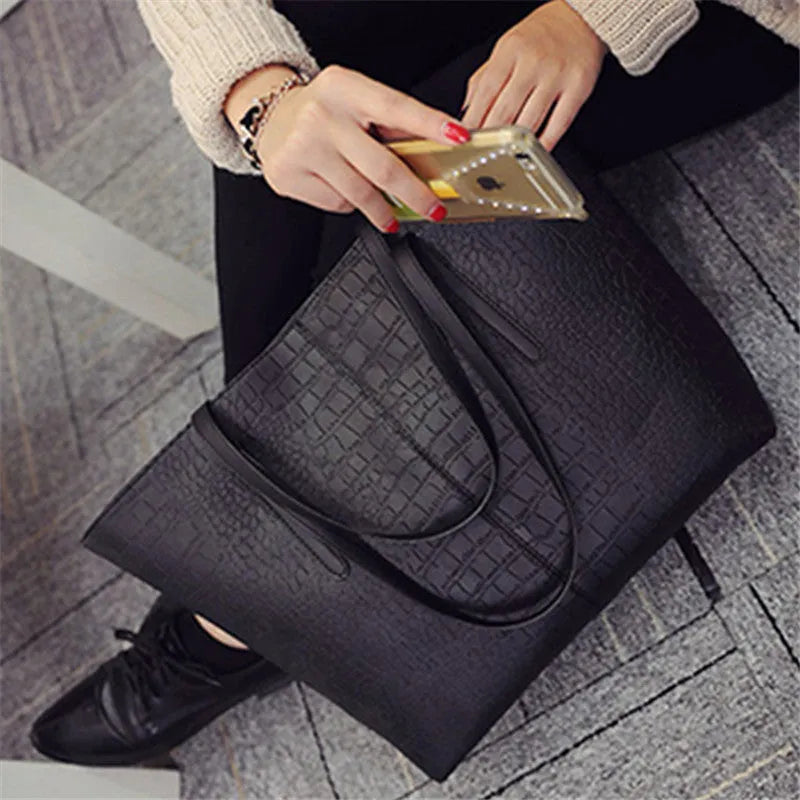 Black and grey PU leather simple fashion shoulder bag with adjustable strap